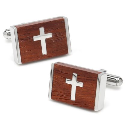 Wood Cross Stainless Steel Cufflinks