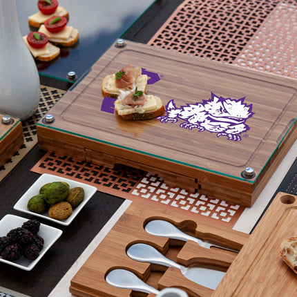 TCU Horned Frogs - Concerto Glass Top Cheese Cutting Board & Tools Set