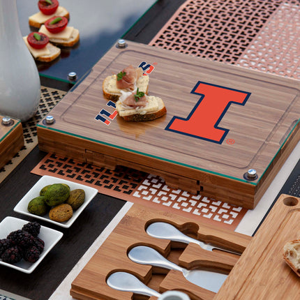 Illinois Fighting Illini Glass Top Cheese Cutting Board & Tools Set