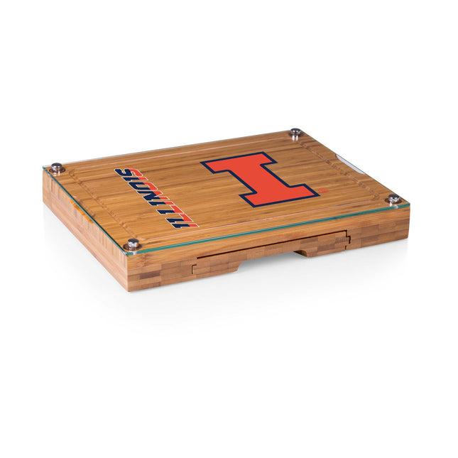 Illinois Fighting Illini Glass Top Cheese Cutting Board & Tools Set
