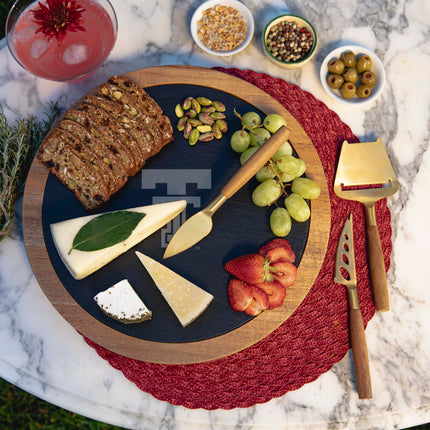 Texas Tech Red Raiders Acacia & Slate Serving Board with Cheese Tools